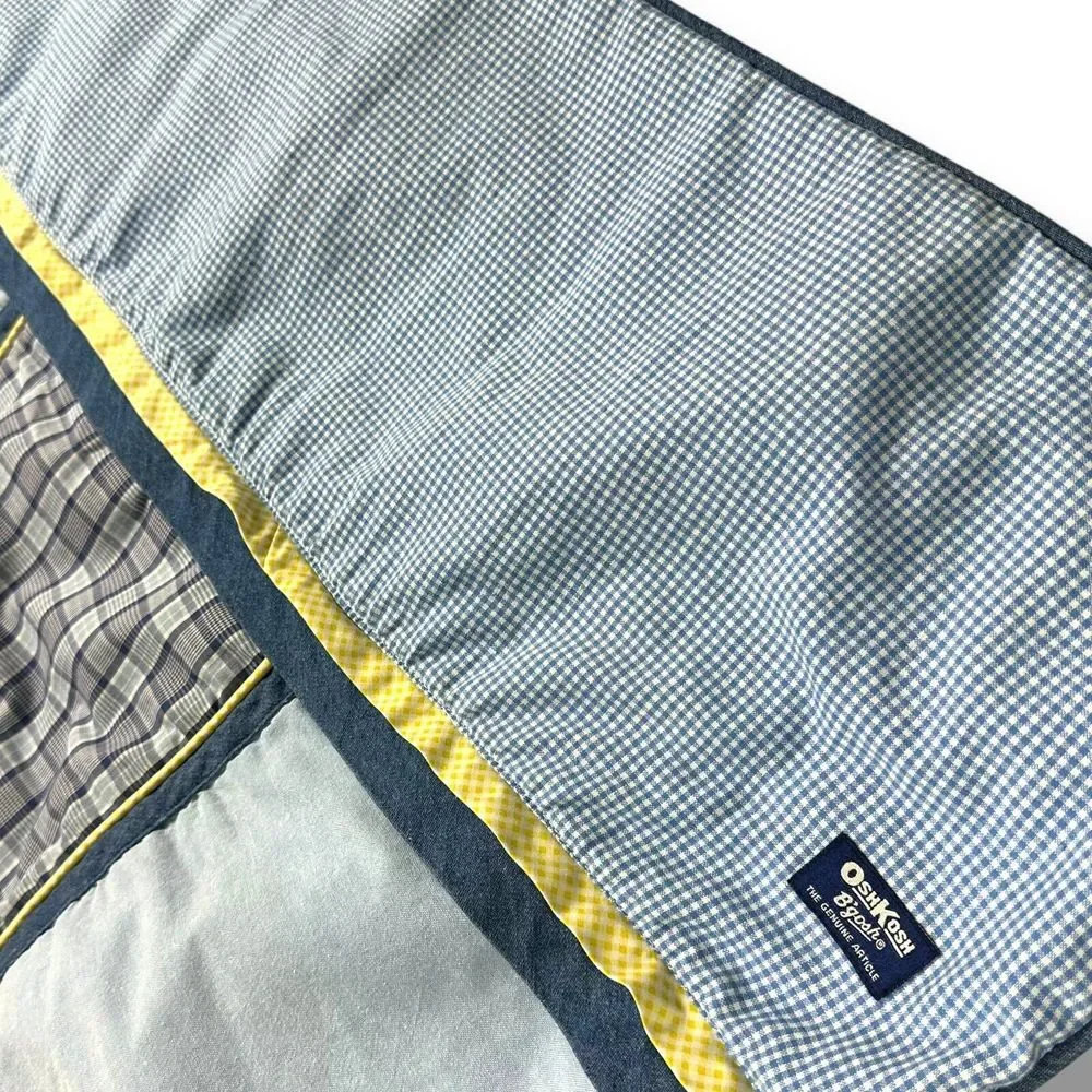 Vintage Oshkosh B'Gosh Baby Comforter Quilt Gender Neutral Blue Yellow 35x42 GUC